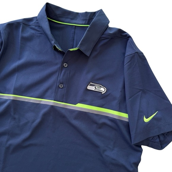 Seahawks‎ Medium Nike NFL On Field Apparel Blue Short Sleeve Dri-Fit Polo Shirt - Picture 1 of 10